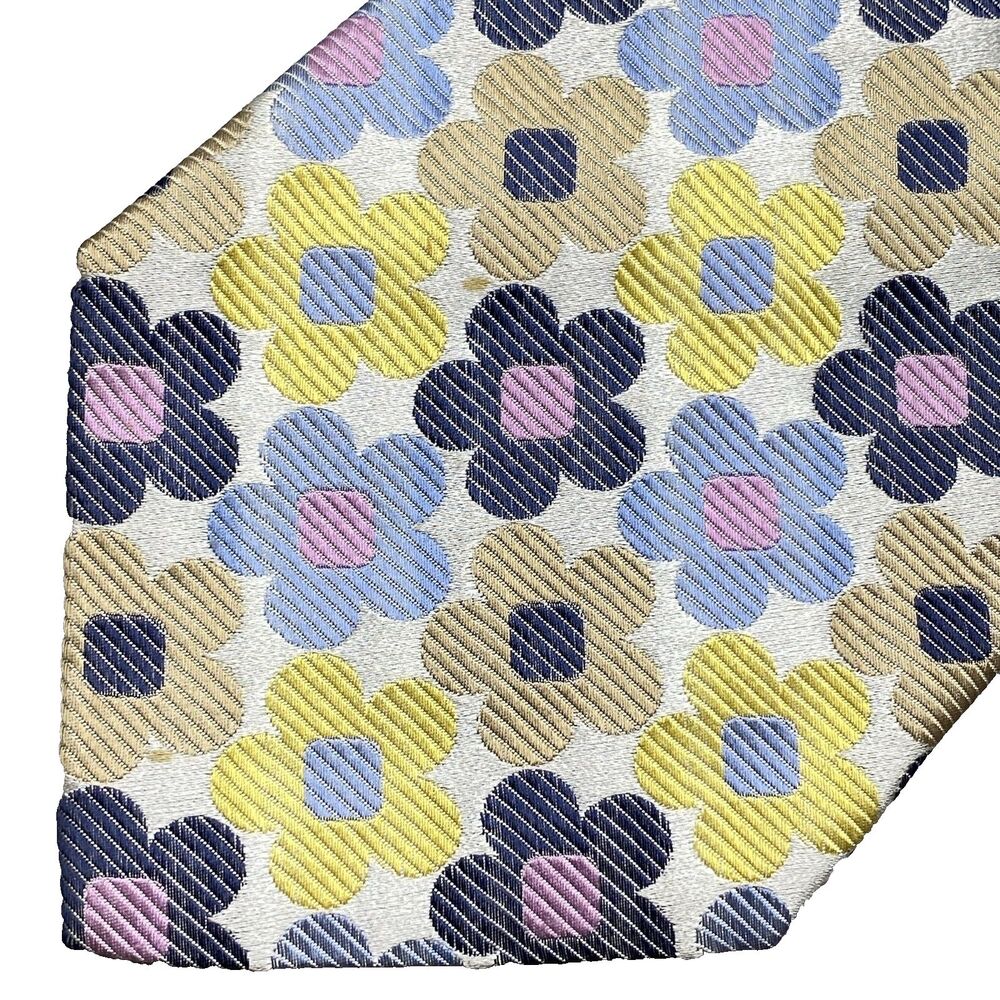 Vintage MARINO GABRI Silk Tie Handmade Italy Floral Medallion Mens 90s Easter